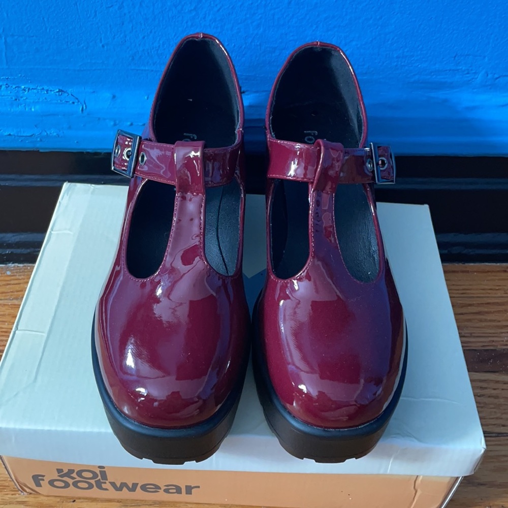 Mary Jane Burgundy Platforms - Picture 2 of 4